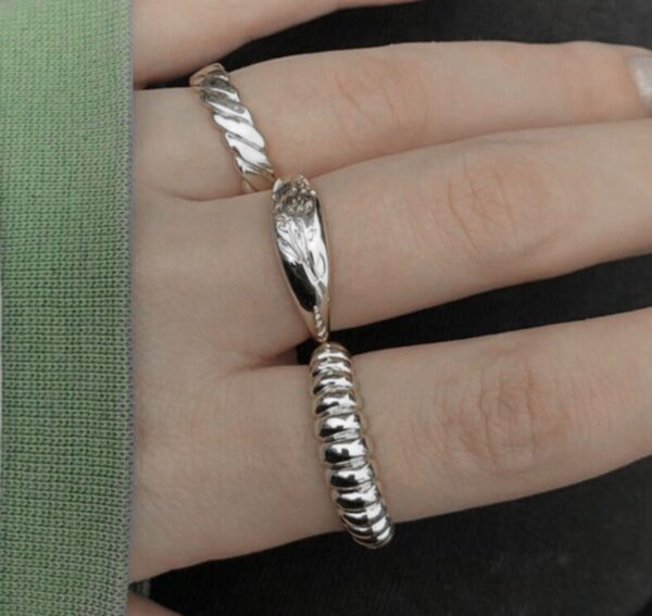 Toptan Kadın 3'lü Kombin Silver Kombin Yüzük Seti - 420