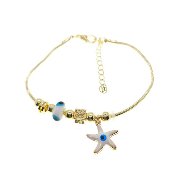 Toptan Altın Renk Beyaz Mineli  Deniz Yıldızı Motif  Zirkon Taşlı Pandora Bileklik - 2162