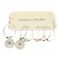 Toptan Gümüş Renk Papatya Kombin Küpe - 1954