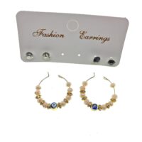 Toptan Altın Renk Beyaz Boncuk Şık Sallantılı El İşi Kombin Küpe - 2242