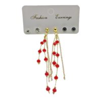 Toptan Altın Renk Kırmızı Boncuk Salkım Şık Sallantılı El İşi Kombin Küpe - 2214