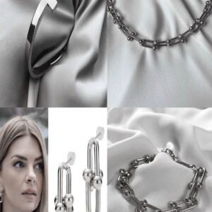 Toptan Gümüş Renk Tiffany  Blanca Kombin Set Kolye, Bileklik, Kelepçe Ve Küpeden Oluşan Kombin Ürün - 2276