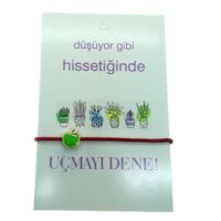Toptan Altın Renk Kırmızı İp Elma Yeşil Mineli Arkadaş Şans Bilekliği - 2292