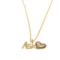 Toptan Altın Renk Aşk Kalp Model Zirkon Kolye  - 2308