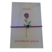 Toptan Altın Renk Kırmızı İp Kalp Siyah Mineli Arkadaş Şans Bilekliği - 2284