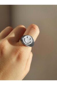 Toptan Gümüş Kaplama Gülen Surat Yüz Smile Yüzük / Beyaz - 2295