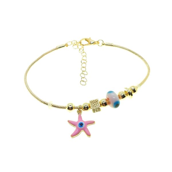 Toptan Altın Renk Pembe Mineli  Deniz Yıldızı Motif  Zirkon Taşlı Pandora Bileklik - 2364 - Görsel 2