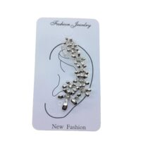 Toptan Gümüş Renk Çiçek Model Taşlı Kıkırdak Küpe - 2384