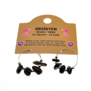 Toptan Doğaltaş Başak Burçu Obsidyen Taşı Burç Küpe - 2333
