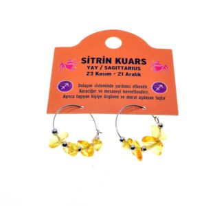 Toptan Doğaltaş Yay Burçu Sitrin Kuars Taşı Burç Küpe - 2342