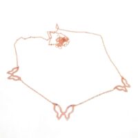 Toptan Rose Renk Üçlü Kelebek Model Zirkon Kolye  - 2362