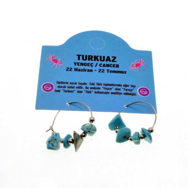 Toptan Doğaltaş Yengeç Burçu Turkuaz Taşı Burç Küpe - 2343