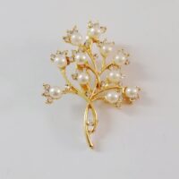 Toptan Altın Renk Çiçek Model İncili  Broş - 2319