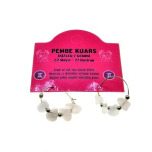 Toptan Doğaltaş İkizler Burçu Pembe Kuars Taşı Burç Küpe - 2335