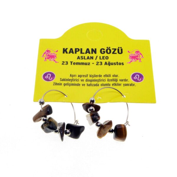 Toptan Doğaltaş Aslan Burçu Kaplan Gözü Taşı Burç Küpe - 2331