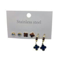 Toptan Altın Renk Tek Taş Artı Sallantılı Siyah Artı  Çelik Küpe - 2571