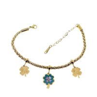 Toptan Altın Renk Arnavut Yonca Çelik Bileklik - 2624