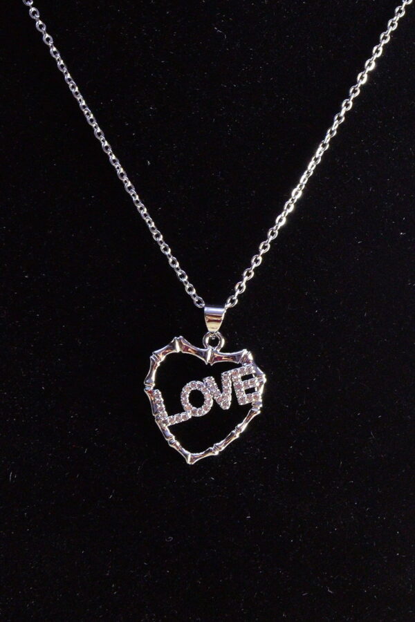 Toptan Gümüş Renk Kalp Love  Çelik Kolye - 2452