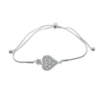 Toptan Gümüş Renk Kalp Asansör Çelik Bileklik - 2605