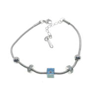 Toptan Gümüş Renk Mavi Küp Pandora  Çelik Bileklik - 2615