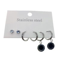 Toptan Gümüş Renk Tek Taş Halka Sallantılı Roma Çelik Küpe- 2564