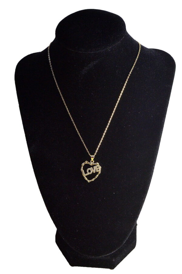 Toptan Altın Renk Kalp Love  Çelik Kolye - 2453 - Görsel 2