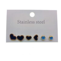 Toptan Altın Renk Siyah Kalp Kalp Göz Çelik Küpe - 2568