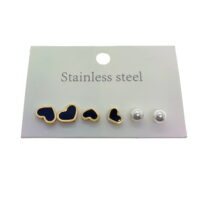 Toptan Altın Renk Siyah Kalp Kalp İnci Çelik Küpe - 2580