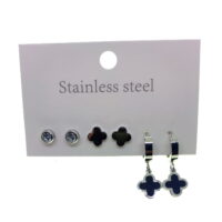 Toptan Gümüş Renk Tek Taş Artı Sallantılı Siyah Artı  Çelik Küpe - 2572