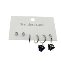 Toptan Gümüş Renk Tek Taş Halka Sallantılı Kelebek Çelik Küpe - 2566