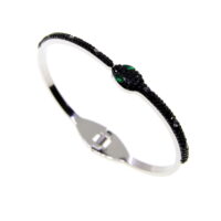 Toptan Gümüş Renk Yılan Siyah Taşlı Model Çelik Kelepçe Bileklik - 2651