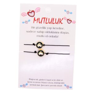 Toptan Altın Renk Kalp Mutluluk Arkadaş Şans Bilekliği - 2694