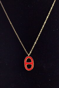 Toptan Altın Renk Kırmızı Oval Çelik Kolye - 2464