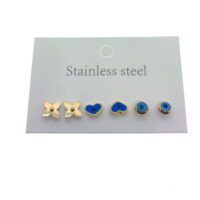 Toptan Altın Artı Nazar Kalp Nazar Renk Çelik Küpe - 2584