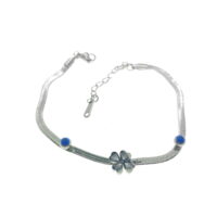 Toptan Gümüş Renk İtalyan Nazar Yonca Çelik Bileklik - 2629