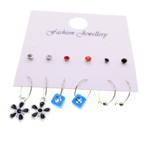 Toptan Gümüş Renk Papatya Kombin Karışık Küpe - 2701