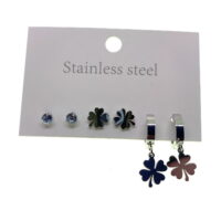 Toptan Gümüş Renk Tek Taş Yonca Sallantılı Yonca Çelik Küpe - 2569