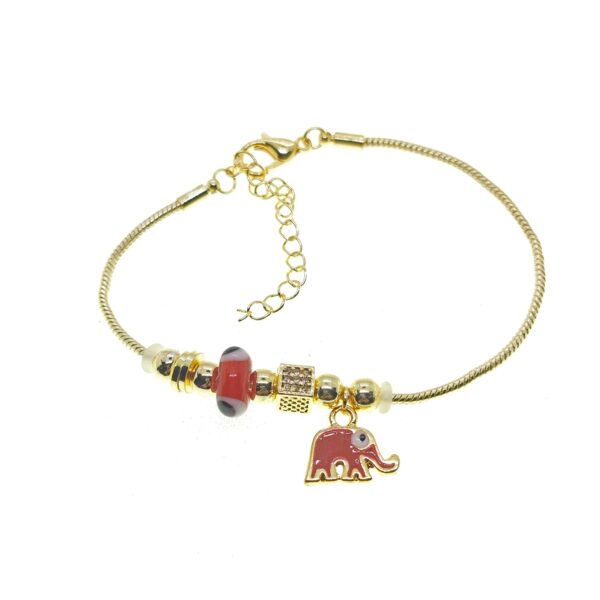 Toptan Altın Renk Turuncu Mineli Fil Motif  Zirkon Taşlı Pandora Bileklik - 2166 - Görsel 3
