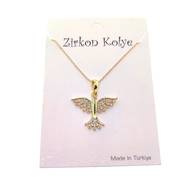 Toptan Altın Renk Kuş Model Zirkon Kolye  - 2746 - Görsel 2
