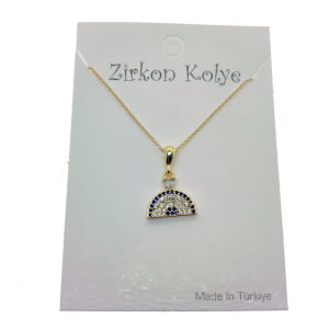 Toptan Altın Renk Yarım Kubbe Nazar Göz Model Zirkon Kolye  - 2750