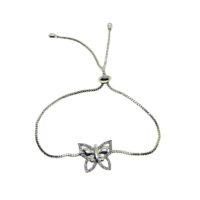 Toptan Gümüş Renk Kelebek Asansör Zirkon Bileklik - 2715