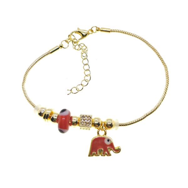 Toptan Altın Renk Turuncu Mineli Fil Kolye Ve  Bileklik Pandora  Kombin Zirkon Set Takım -  2784 - Görsel 3