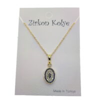 Toptan Altın Renk Oval Göz Nazar  Model Zirkon Kolye  - 2747