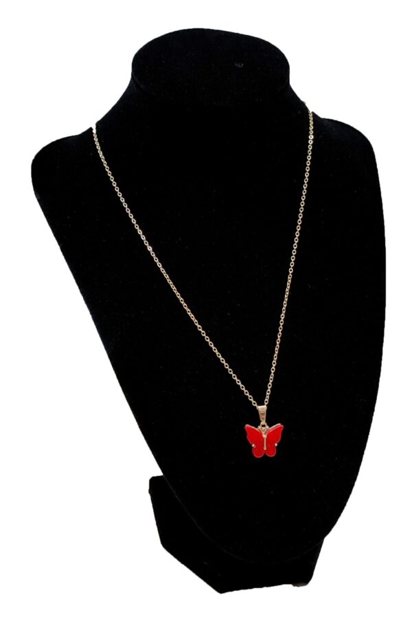 Toptan Altın Renk Kırmızı Kelebek Model Zirkon Kolye  - 2732 - Görsel 3