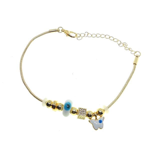Toptan Altın Renk Beyaz Mineli Kelebek Kolye Ve  Bileklik Pandora  Kombin Zirkon Set Takım -  2790 - Görsel 3