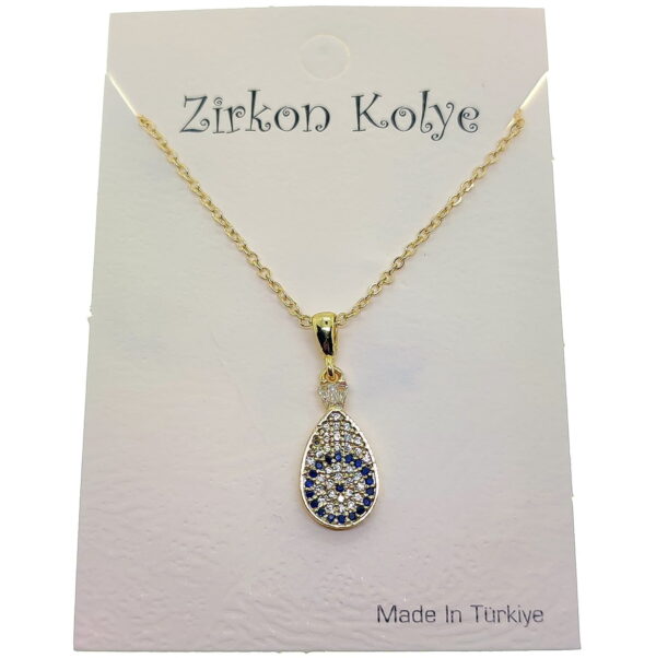 Toptan Altın Renk Damla Göz Nazar Model Zirkon Kolye  - 2748