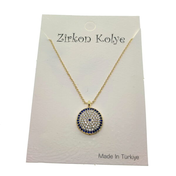 Toptan Altın Renk Yuvarlak Göz Nazar Model Zirkon Kolye  - 2758