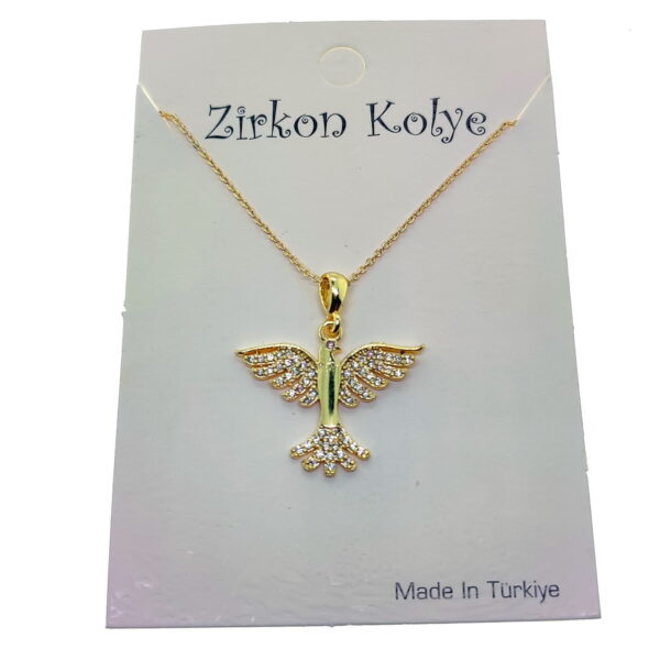Toptan Altın Renk Kuş Model Zirkon Kolye  - 2746