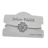 Toptan Gümüş Renk Dörtlü Kalp Yonca Asansör Zirkon Bileklik - 2729