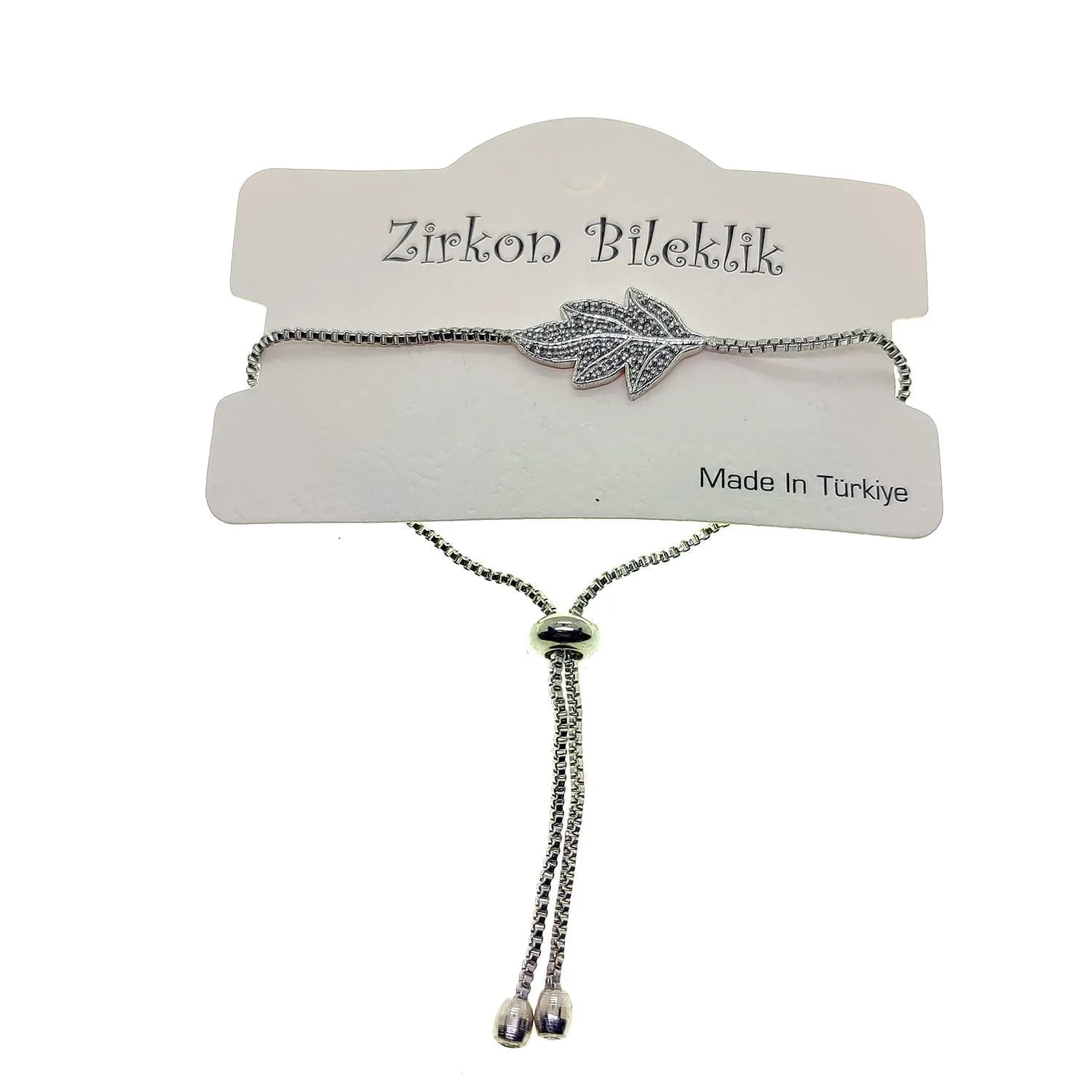 Toptan Gümüş Renk Yaprak Asansör Zirkon Bileklik - 2730 3 Toptan Gümüş Renk Yaprak Asansör Zirkon Bileklik - 2730